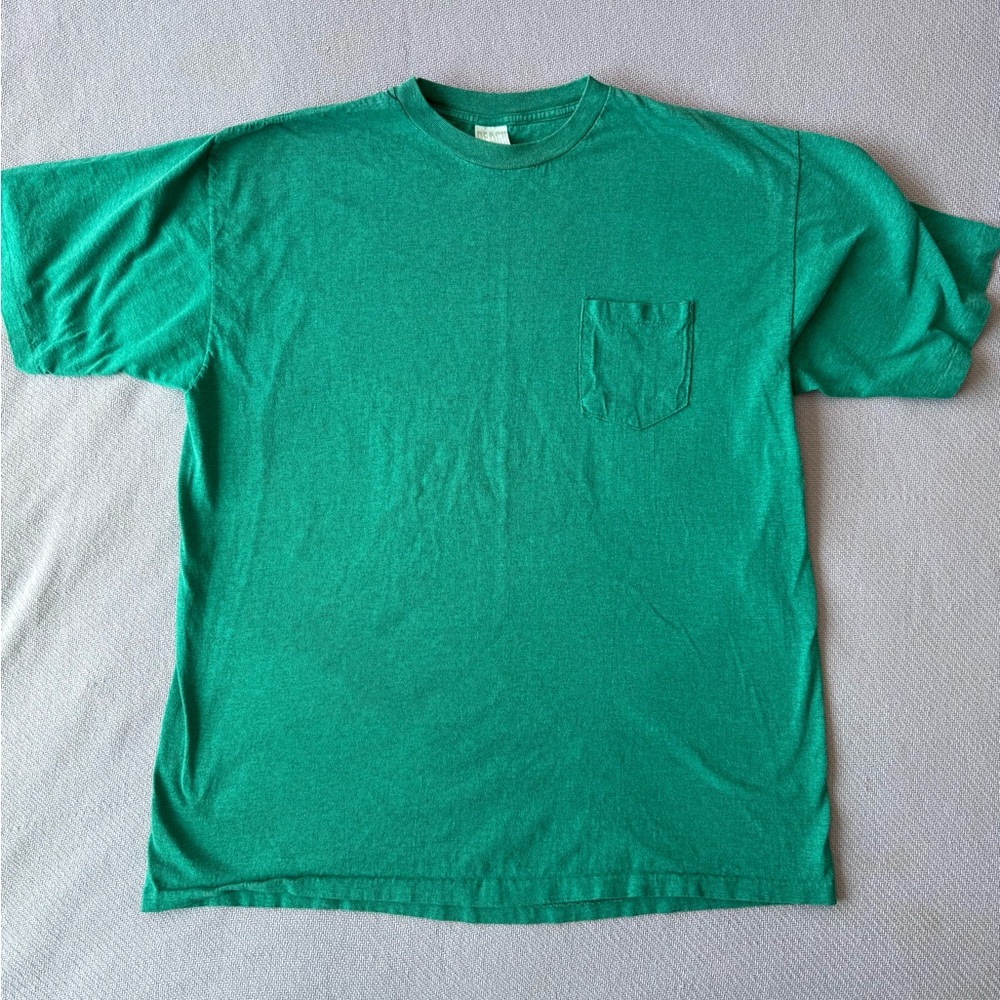 Vintage Beach Blvd 100% Cotton Teal Pocket Tee Shirt size XL- Made in the USA!